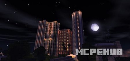 Четыре небоскрёба на фоне полной луны