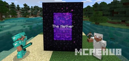 Надпись "The Nether" у входа в портал Нижнего мира