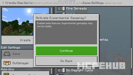 переключение на экспериментальный режим в Minecraft