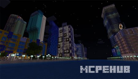 Освещение улицы и небоскрёбов в ночное время