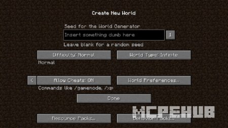 Обновлённое меню для создания нового мира в игре