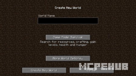 Новое меню создания мира