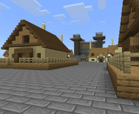 Старый город с деревянными домами и каменным замком