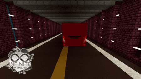 Вид сзади на красный Автобус, проезжающий по тоннелю