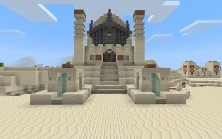 Представление огромного пустынного храма в красивым видом блоков после установки пакета текстур