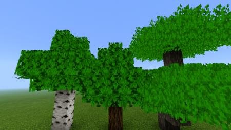 Представление 3D моделей пушистых листьев, растущих на деревьях