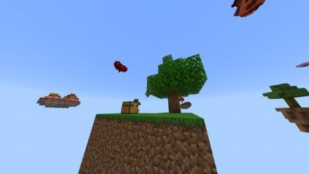 Представление стартового небесного острова игрока с деревом и сундуком