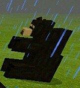 Чёрный медведь сидит под дождём