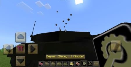 Игрок с инструментами перед сломанным танком