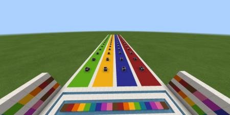 Четыре разноцветные полосы трассы, предназначенные для четырёх игрков от Player 1 до Player 4