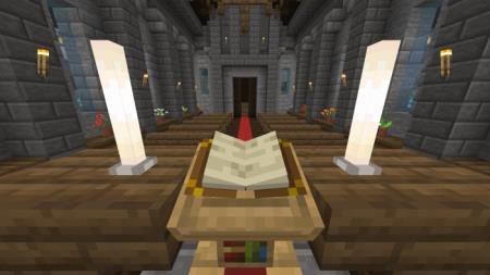Стойка с книгой в огромно храме Майнкрафт