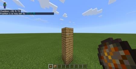 Игрок построил деревянный столб с помощью заряда огня