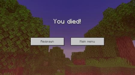 Экран смерти игрока в Minecraft