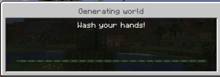 Надпись "Мойте руки" в процессе генерации мира Майнкрафт