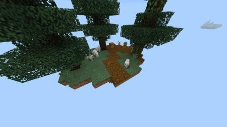 Лесной небесный остров с деревьями, волками и одним сундуком