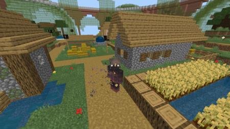 Игрок испускает тёмно-фиолетовые частицы из живота в одной из деревень