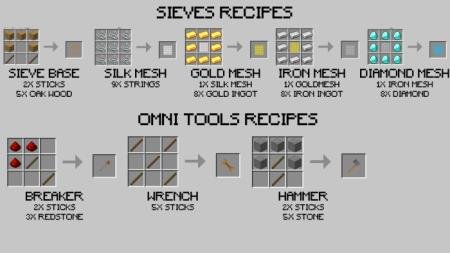 Рецепты крафта решета для блоков и других предметов, добавляемых в игру модом