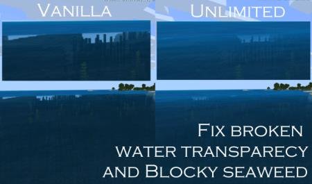 Сравнение текстур Ванили и "Unlimited" с более четкой водой во втором варианте