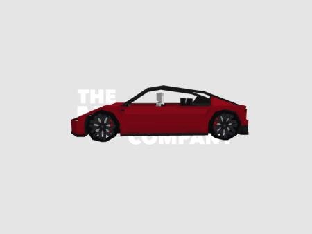 Вид на модель автомобиля Tesla Roadster в Майнкрафт сбоку