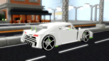 Белый суперкар с проработанными моделью, интерьером и анимацией в Майнкрафт