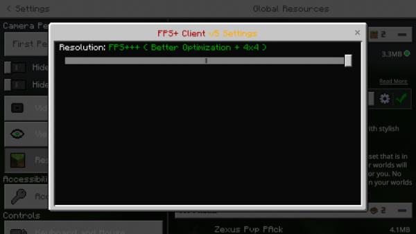Настройки ползунка пакета текстур на FPS+++