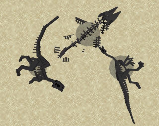 Останки трёх динозавров в песке