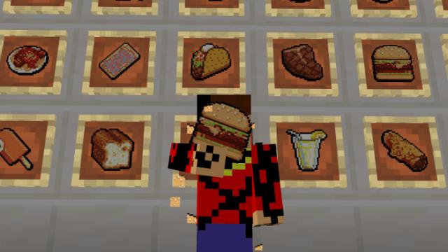 Игрок кушает приобретённый у торговца бургер