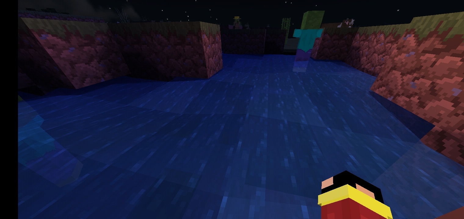 Игрок в воде рядом с зомби