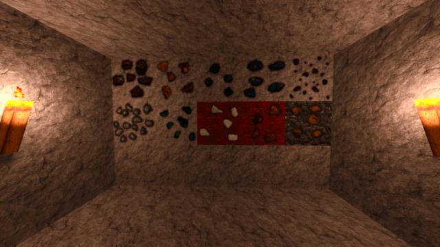 Блоки руды в пещере