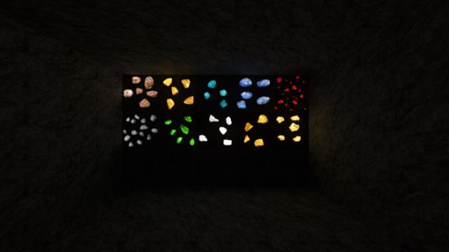 Светящиеся блоки руды в пещере
