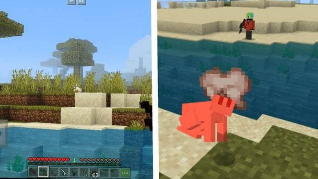 Игрок с оружием на берегу