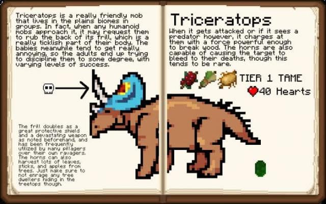 Книжное описание Трицератопса в Майнкрафт