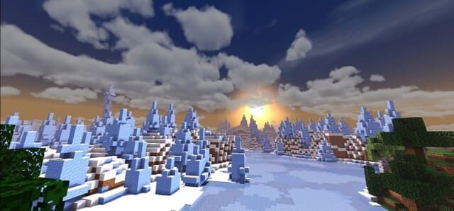 Sunset in winter biome