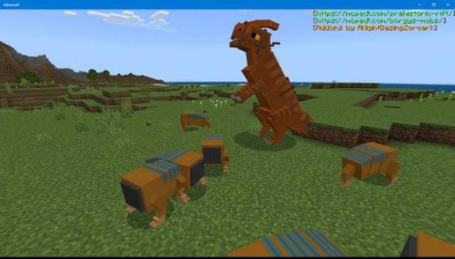 Динозавр смотрит за своими детьми