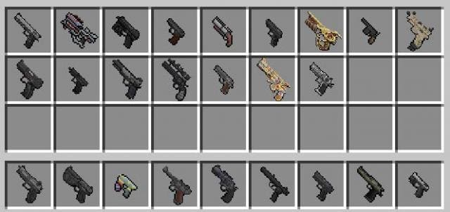 Разнообразные виды пистолетов, револьверов, пистолетов-пулемётов