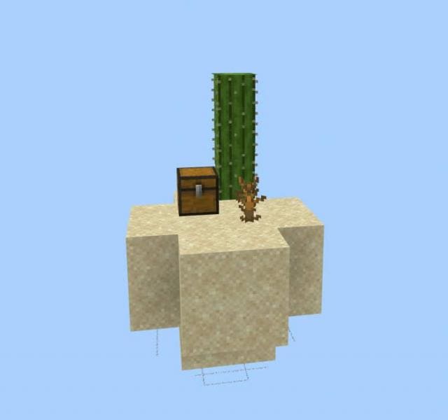 Кактус и сундук на нескольких блоках песка