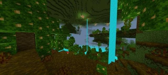 Ярко-зеленые блоки в пещере