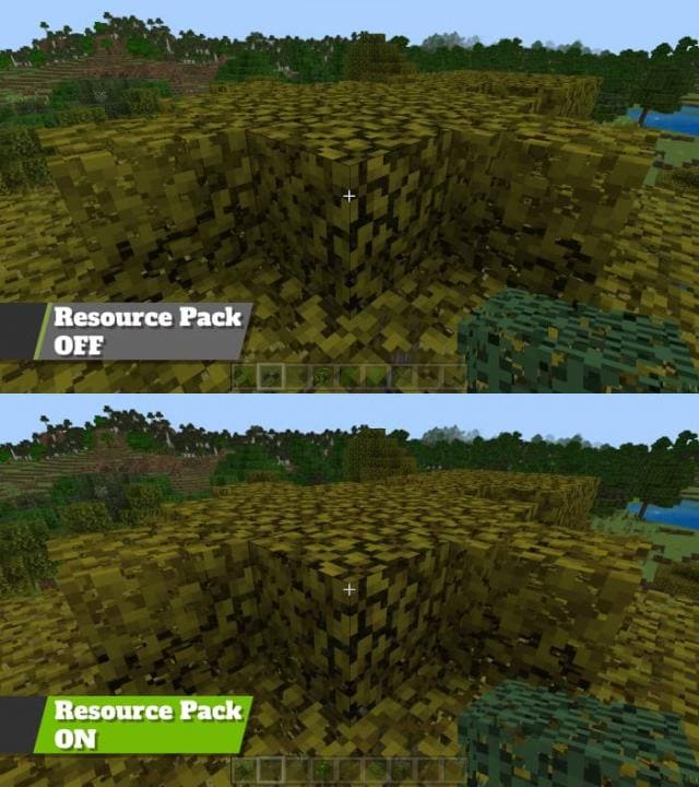Сравнение вида листвы до и после применения дополнения