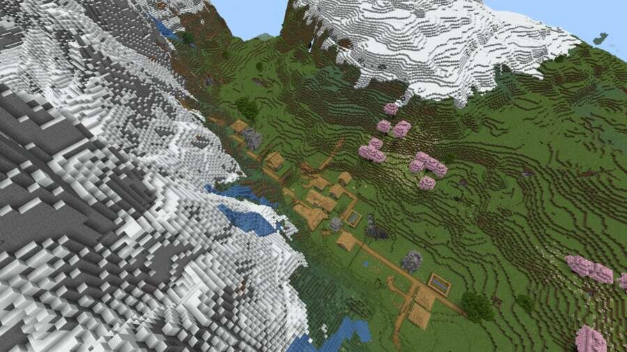 Как выглядит деревушка на фоне снежных гор