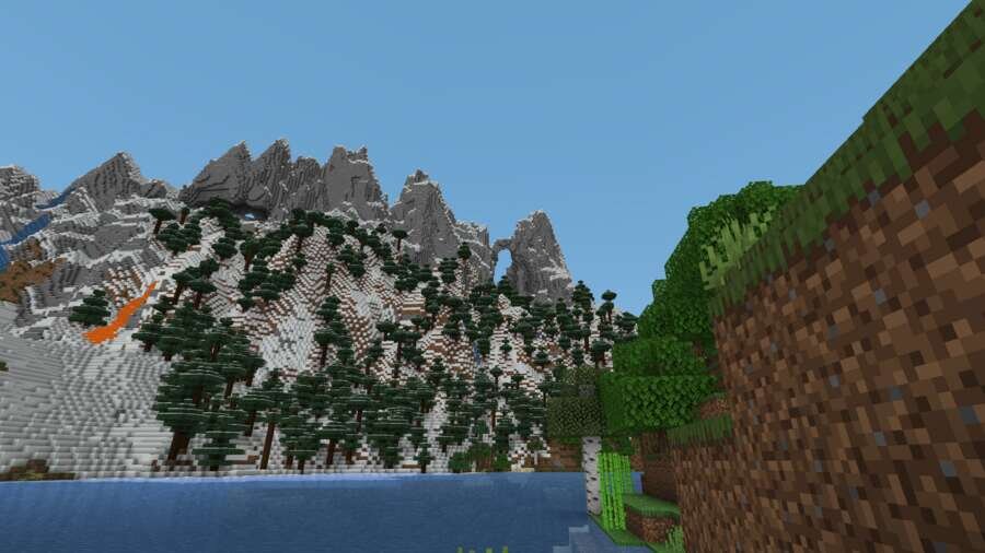 Вид на лес у снежных гор 2