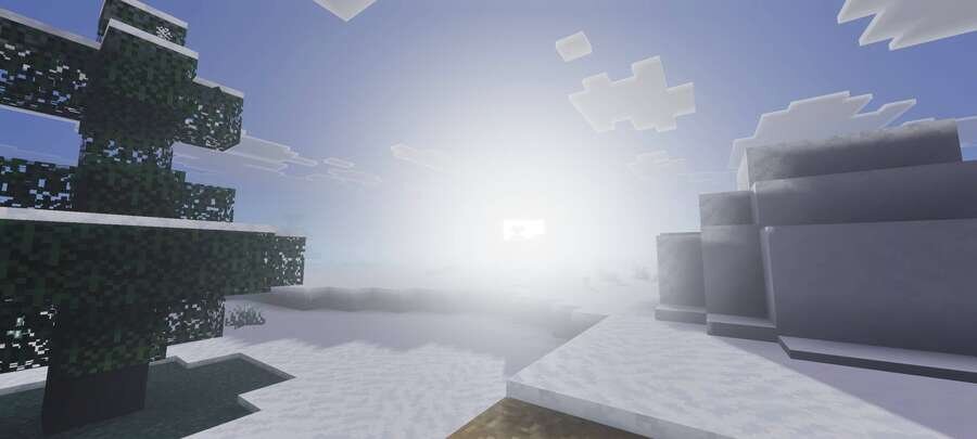 Яркий свет Солнца в зимнем биоме