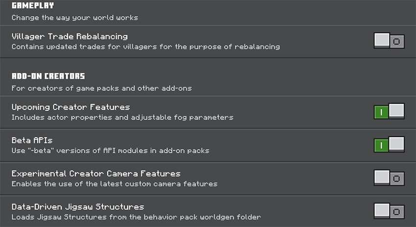 Экспериментальные опции