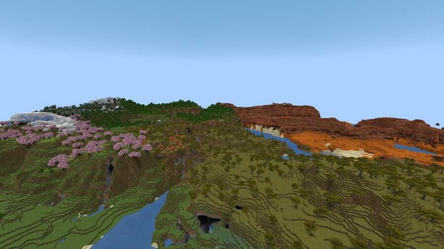 Вид на пересечение разных биомов в игре