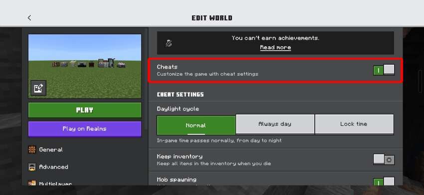 Включение читов