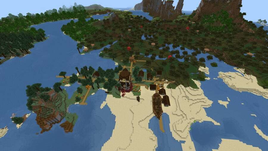 Вид на аванпост, деревню и корабль сверху