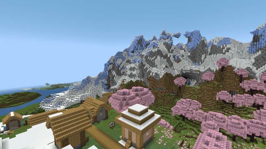 Вид на вишневые деревья и деревню