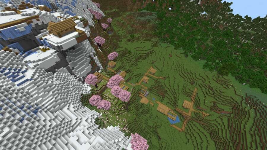 Как выглядит деревня, горы и даже биом сакуры сверху 4