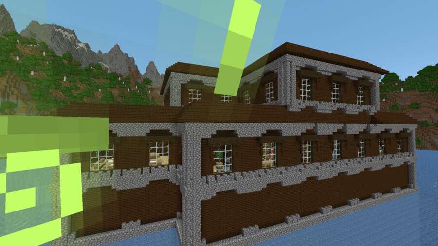 Большой особняк на фоне озера рядом с игроком