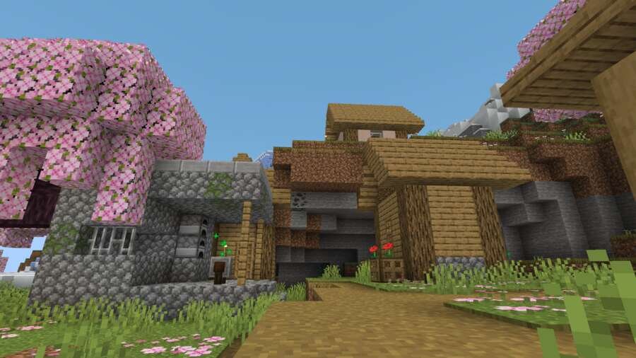 Как выглядит деревня и домики с деревьями вишни