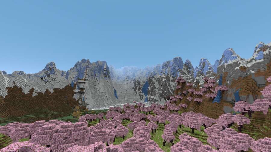 Как выглядит деревня, горы и даже биом сакуры сверху 3
